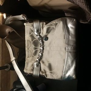 Coach Signature cross body metallic silver bag